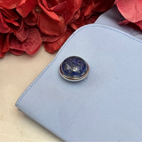 Elegant Round Blue Lapis Lazuli Cufflinks - Picture 13 of 17